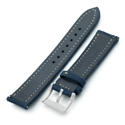 Aviator Style Navy Blue Canvas Quick Release Watch Band, 20mm or 22mm