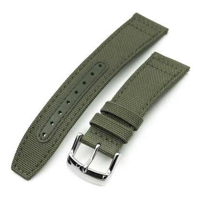 Q.R. Military Green Sailcloth Watch Band with leather lining, 19mm, 20mm or 23mm