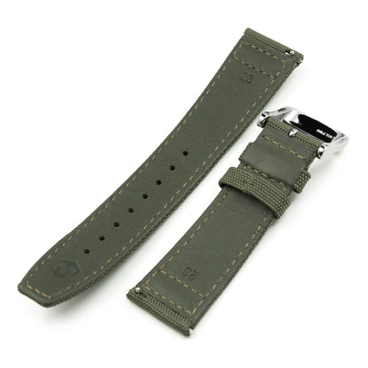 Q.R. Military Green Sailcloth Watch Band with leather lining, 19mm, 20mm or 23mm