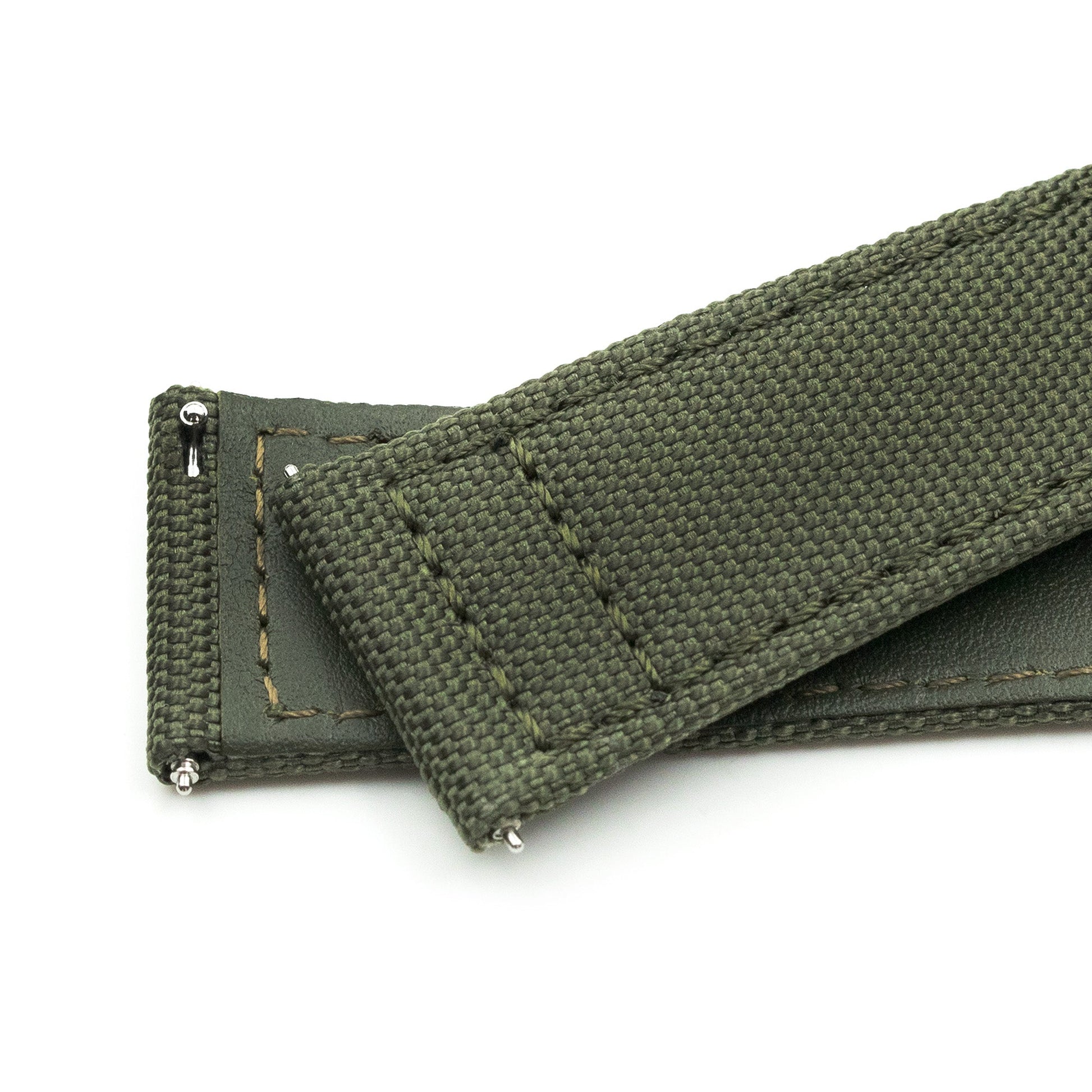 Q.R. Military Green Sailcloth Watch Band with leather lining, 19mm, 20mm or 23mm