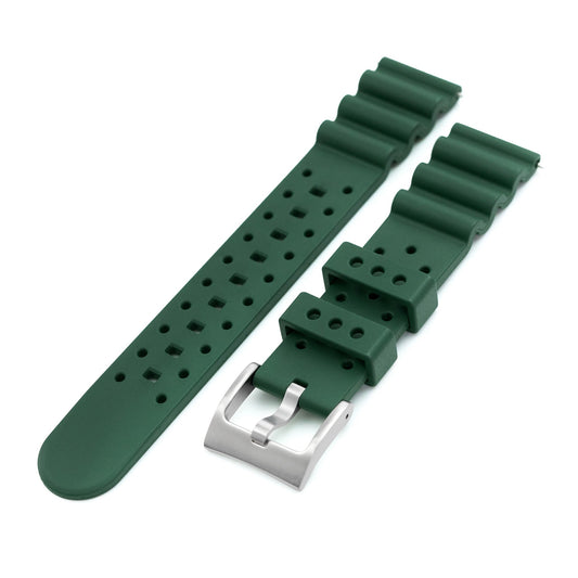 20mm Quick Release Watch Band Dark Green Diver FKM Rubber Strap, Brushed