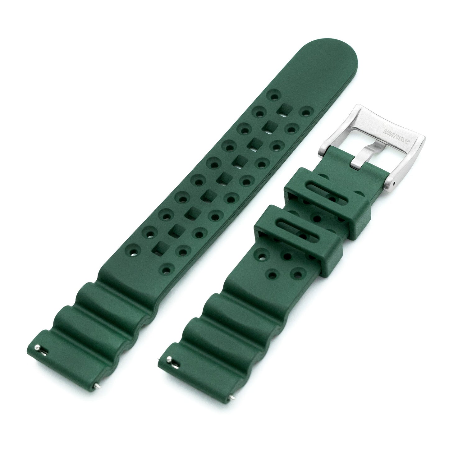 20mm Quick Release Watch Band Dark Green Diver FKM Rubber Strap, Brushed