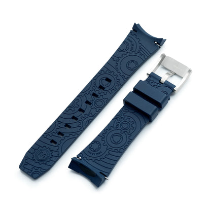 Wheels FKM Watch Band for Orient Kamasu, 22mm Navy Blue Rubber Quick Release Curved End