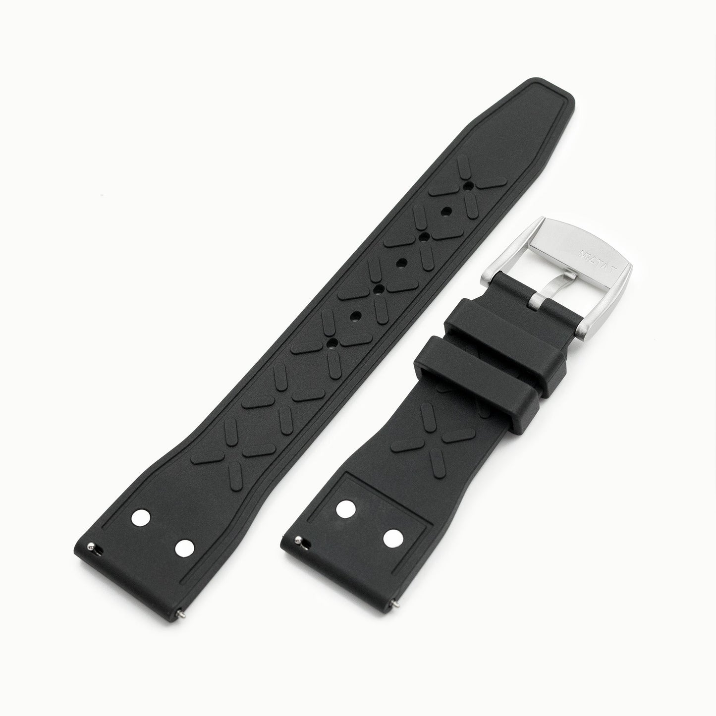 Quick Release Black Rivet Pilot FKM rubber watch strap, 20mm or 22mm