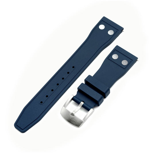 Quick Release Navy Blue Rivet Pilot FKM rubber watch strap, 20mm or 22mm