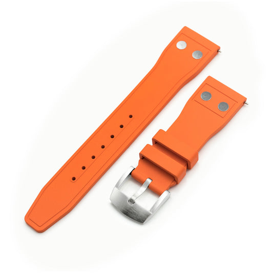 Quick Release Orange Rivet Pilot FKM rubber watch strap, 20mm or 22mm