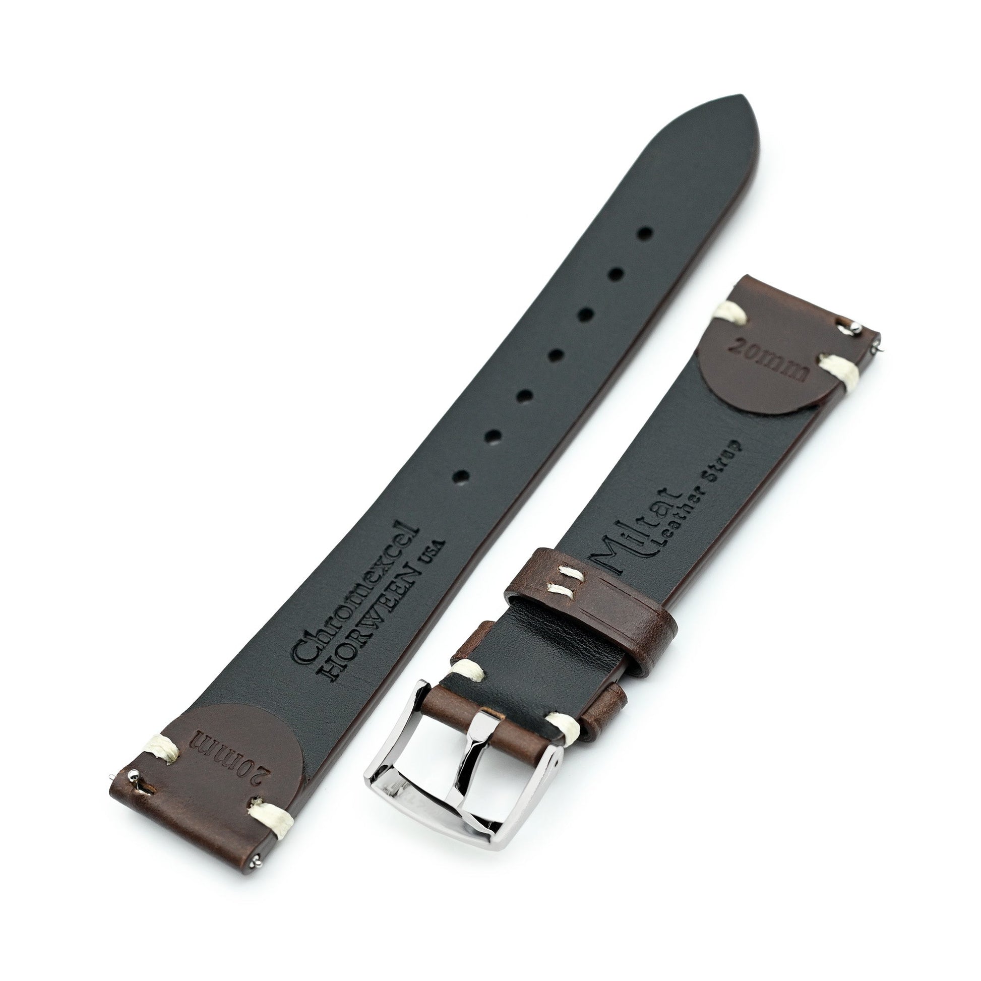 Brown Horween Chromexcel Watch Strap | Twin-Stitch Quick Release | 20mm