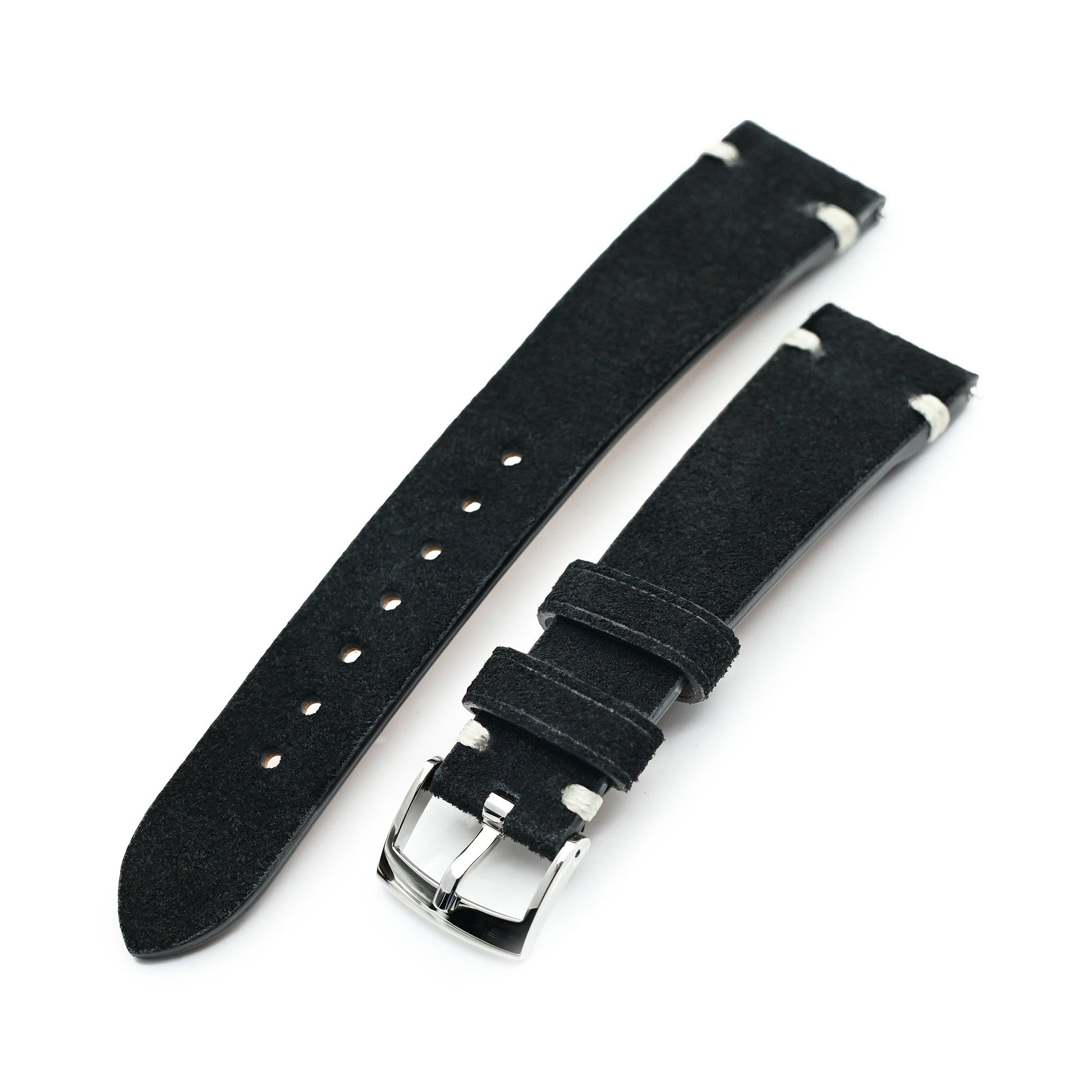 Black Italian Suede Leather Watch Strap | Twin-Stitch Quick Release | 20mm