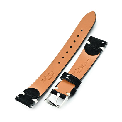 Black Italian Suede Leather Watch Strap | Twin-Stitch Quick Release | 20mm