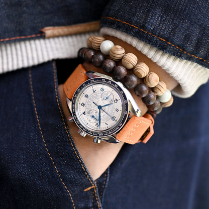 Orange Alcantara Fabric Quick Release Watch Band, Beige Stitch.