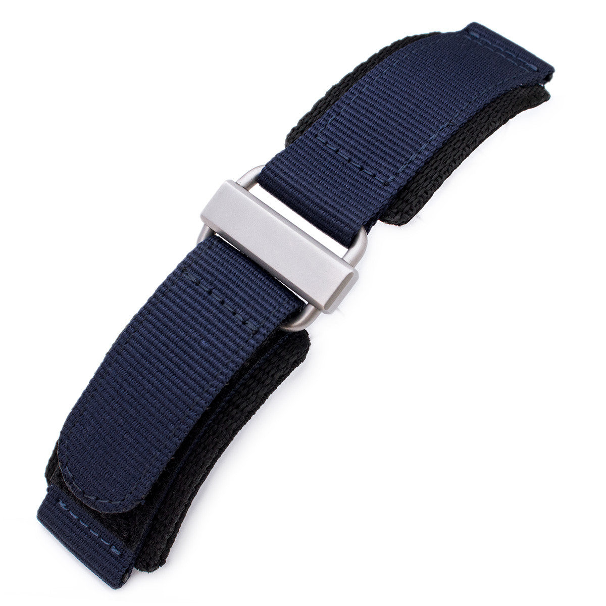 Navy Blue 3D Nylon Hook and Loop Fastener Watch Strap, Sandblasted