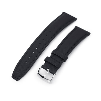 20mm or 22mm Black Kevlar Finish Watch Strap, Black Stitching, Brushed