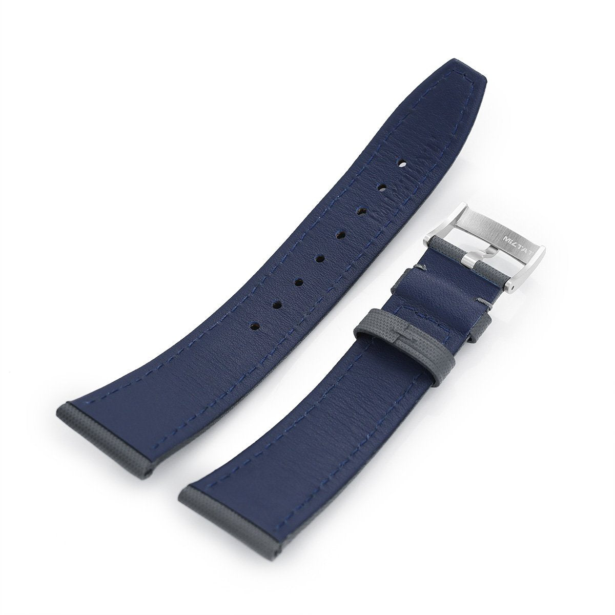 20mm or 22mm Military Grey Finish  Watch Strap, Grey Stitching, Brushed