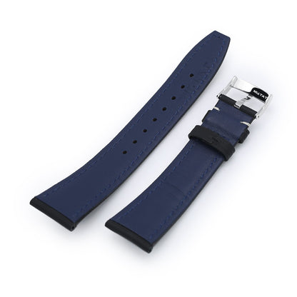 20mm or 22mm Black Kevlar Finish Watch Strap, Beige Stitching, Polished