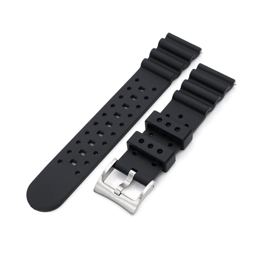 22mm Quick Release Watch Band Black Diver FKM Rubber Strap Brushed Taikonaut Watch Bands