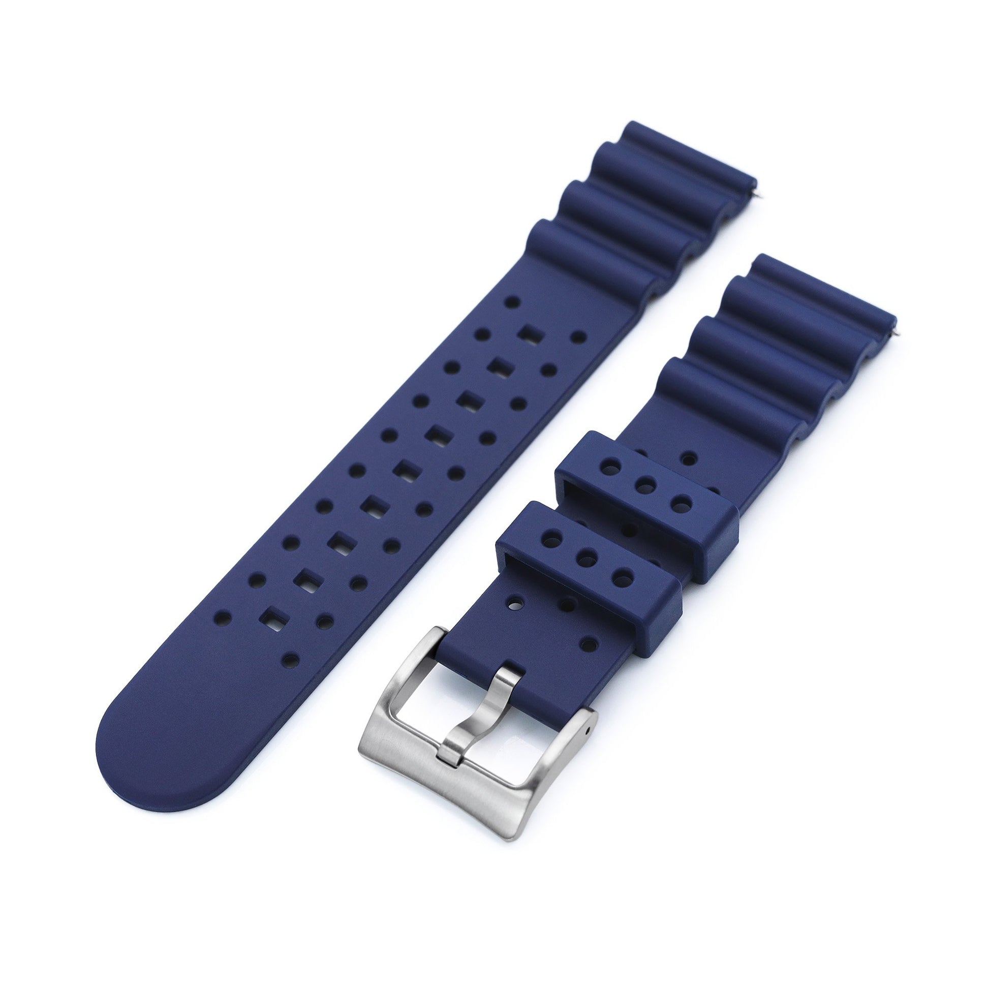 22mm Quick Release Watch Band Blue Diver FKM Rubber Strap Brushed Taikonaut Watch Bands