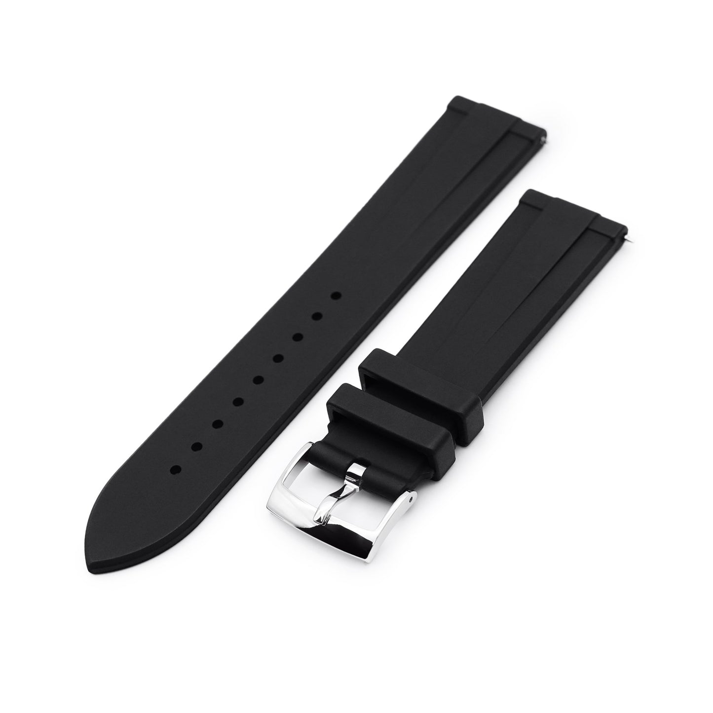 20mm Quick Release Watch Band Black Raised Center FKM Rubber Strap Brushed Taikonaut Watch Bands