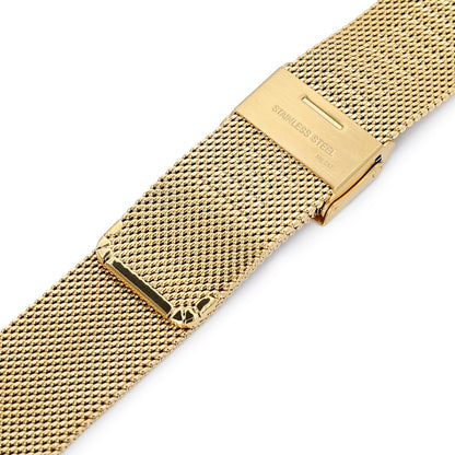 22mm Classic Vintage Knitted Superfine Wire Mesh Band, Polished IP Gold