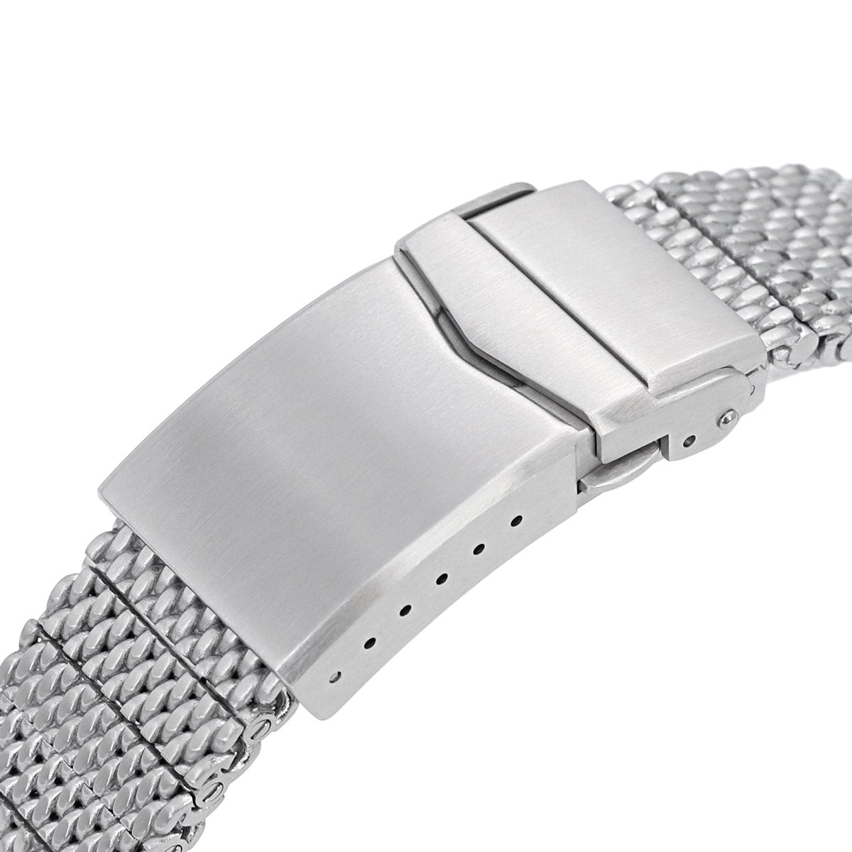 Curved End Massy Mesh Watch Band for Seiko SKX007 V-Clasp Brushed 