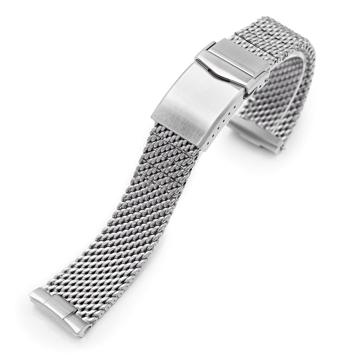 Curved End Massy Mesh Watch Band for Seiko new Turtles SRP777 V-Clasp Brushed 