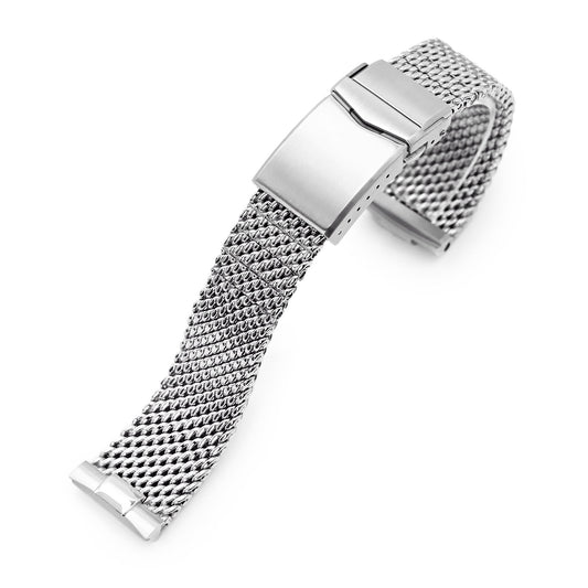 Curved End Massy Mesh Watch Band for Seiko new Turtles SRP777, V-Clasp, Polished