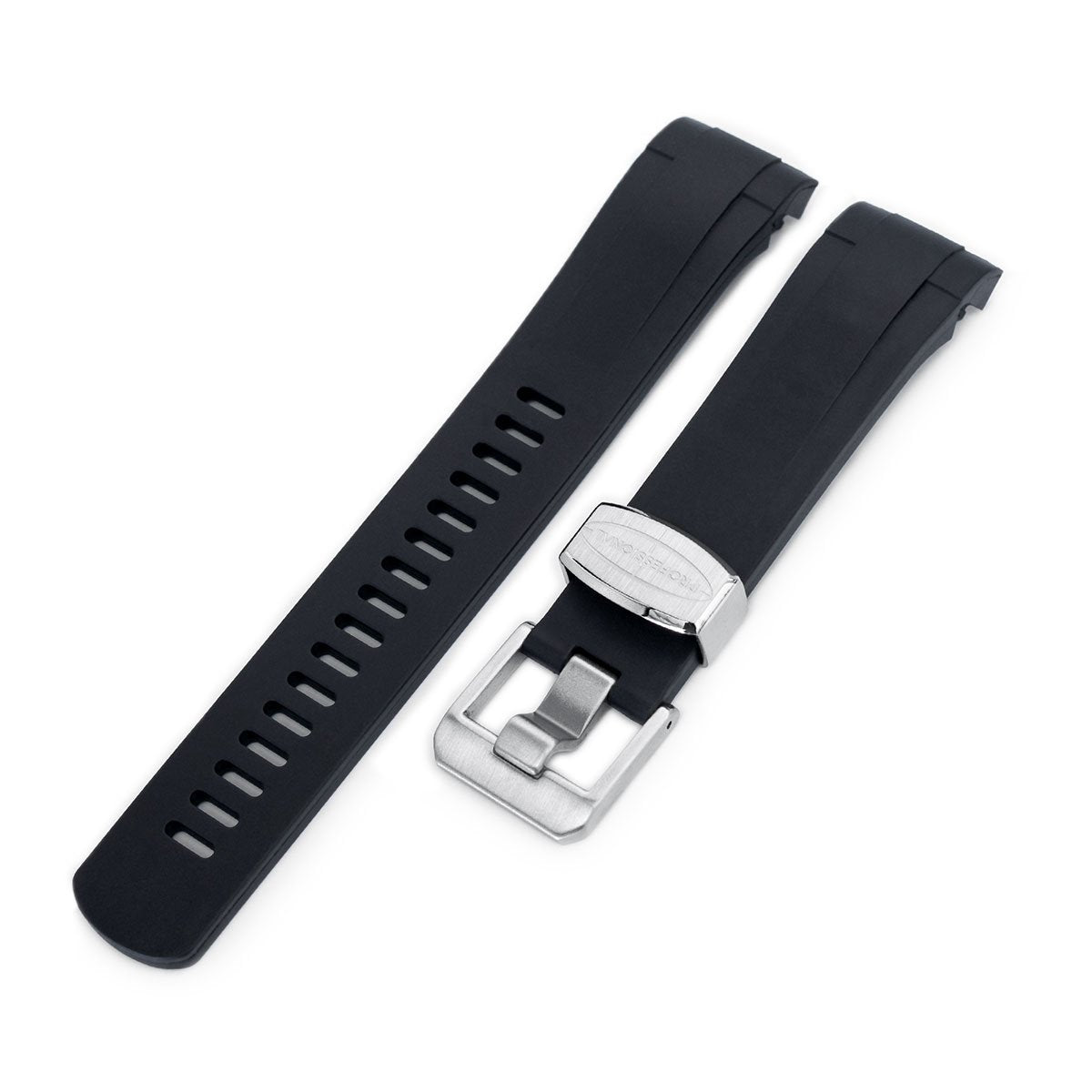 TUD BB M79230 Curved End Lug Black Rubber Watch Band | Crafter Blue