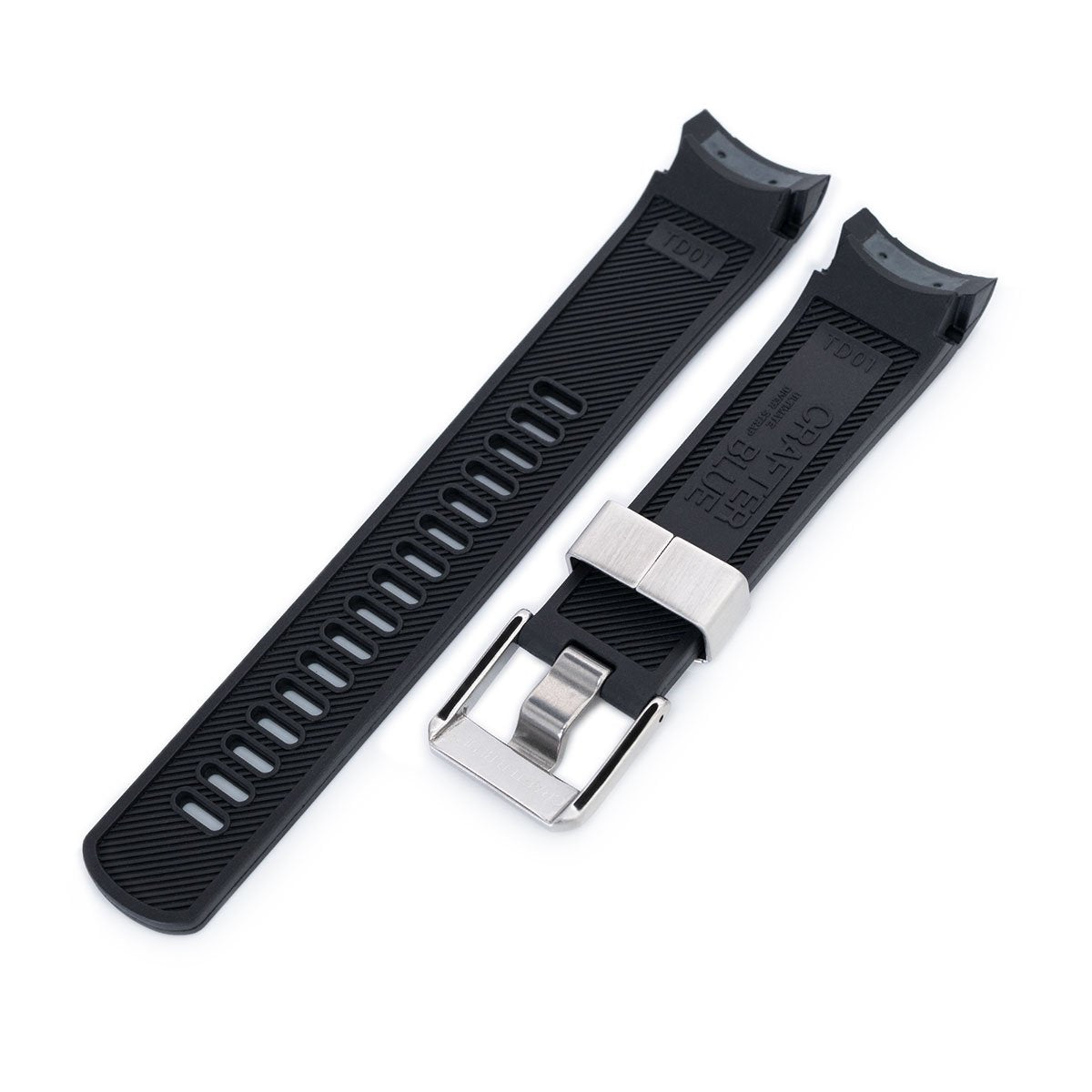 TUD BB M79230 Curved End Lug Black Rubber Watch Band | Crafter Blue