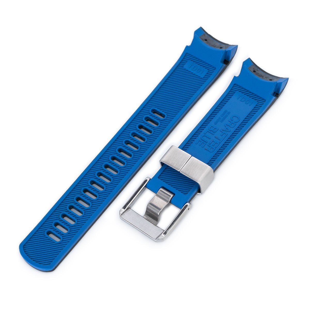 TUD BB M79230 Curved End Lug Black Rubber Watch Band | Crafter Blue