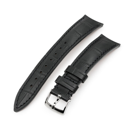 Q.R. 20mm Black CrocoCalf (Italian Croco Grain) , Semi-curved Watch Band