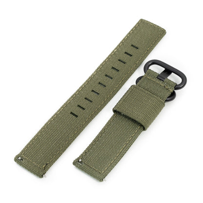 Q.R. 20mm 2-pcs Ribbed Nylon Watch Band, Military Green