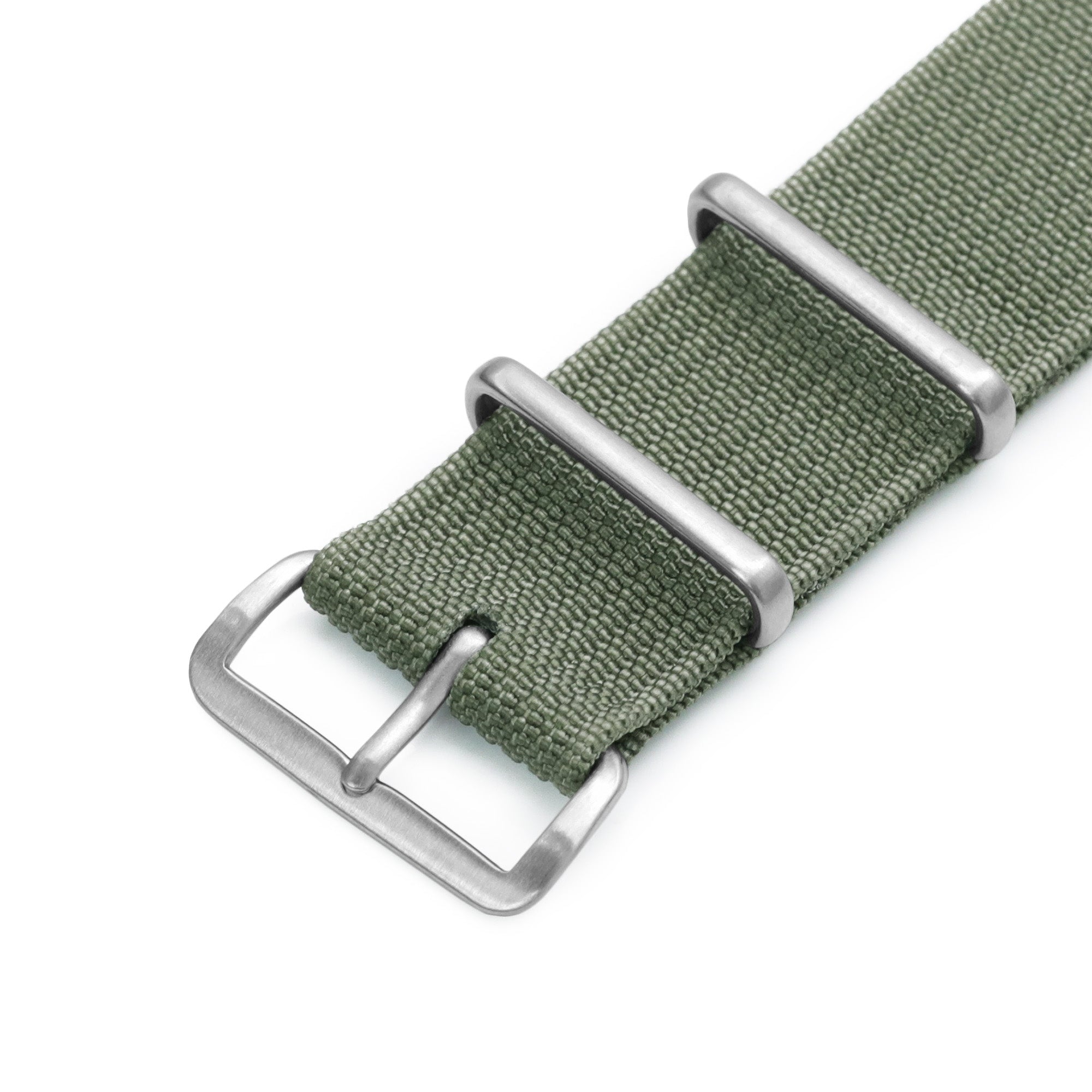 Ribbed Nylon One-piece Watch Strap Brushed Buckle, Military Green