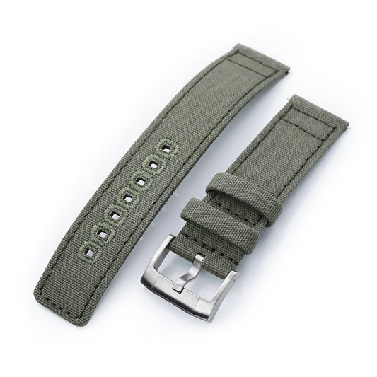 Straight Quick Release Canvas Watch Strap in Military Green, 20mm or 22mm