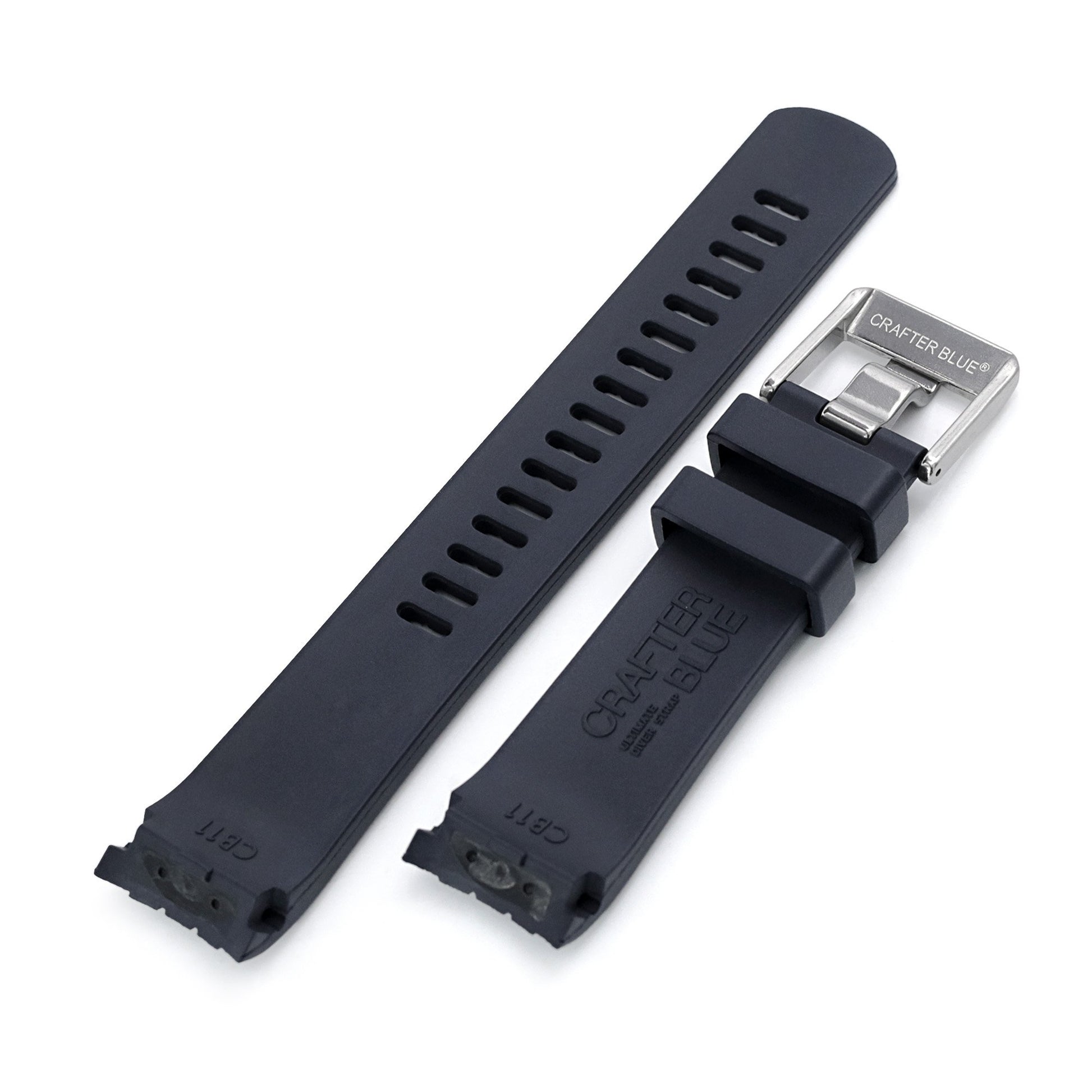 22mm Crafter Blue - CB11 Black Rubber Curved Lug Watch Strap compatible with Seiko SKX007