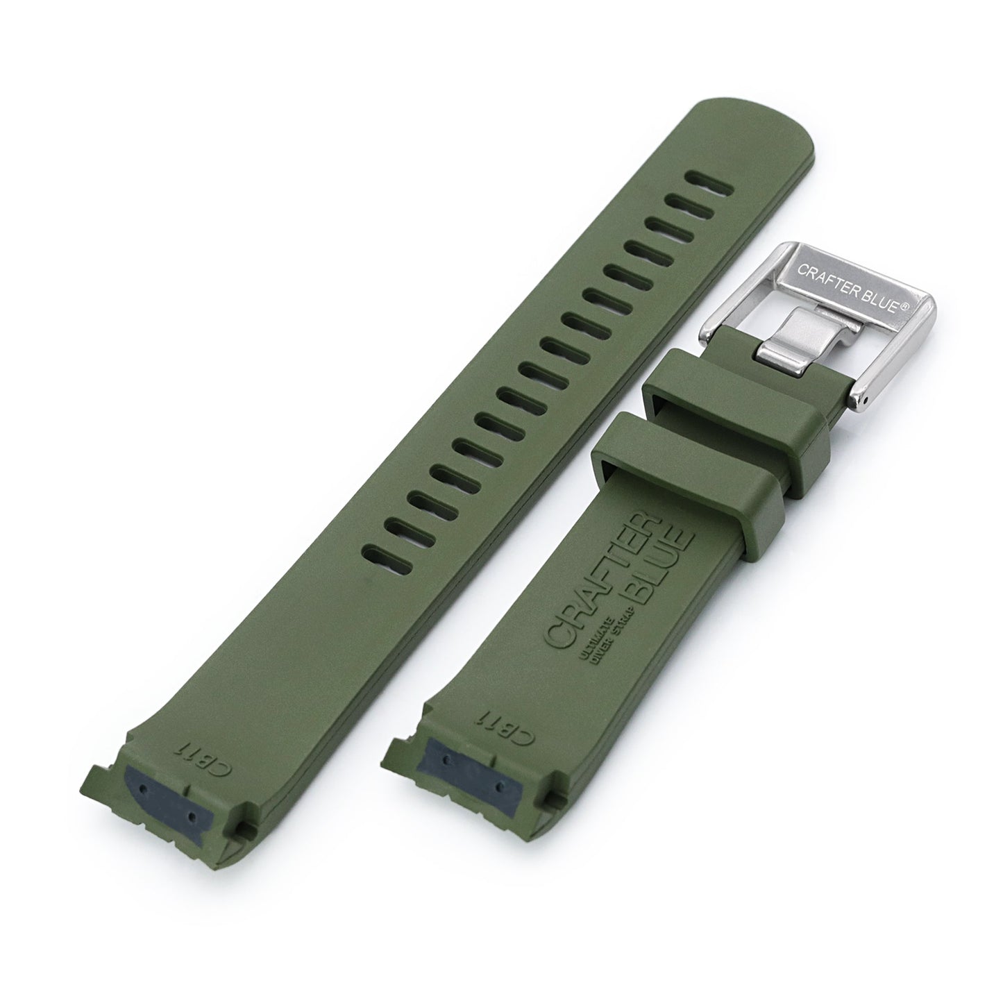 22mm Crafter Blue - CB11 Green Rubber Curved Lug Watch Strap compatible with Seiko SKX007
