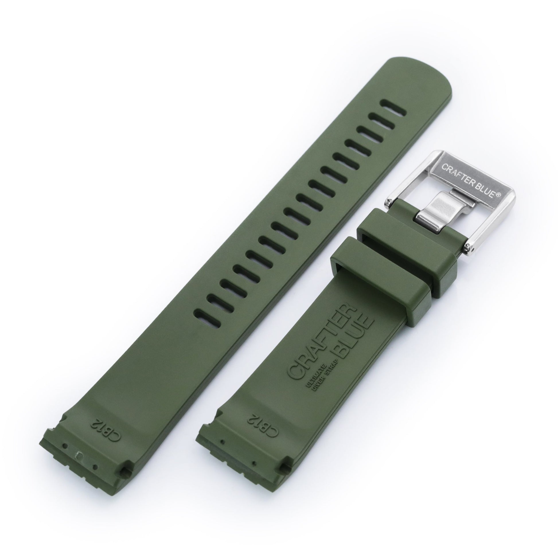 22mm Crafter Blue - CB12 Green Rubber Curved Lug Watch Strap compatible with Seiko new Turtles SRP777