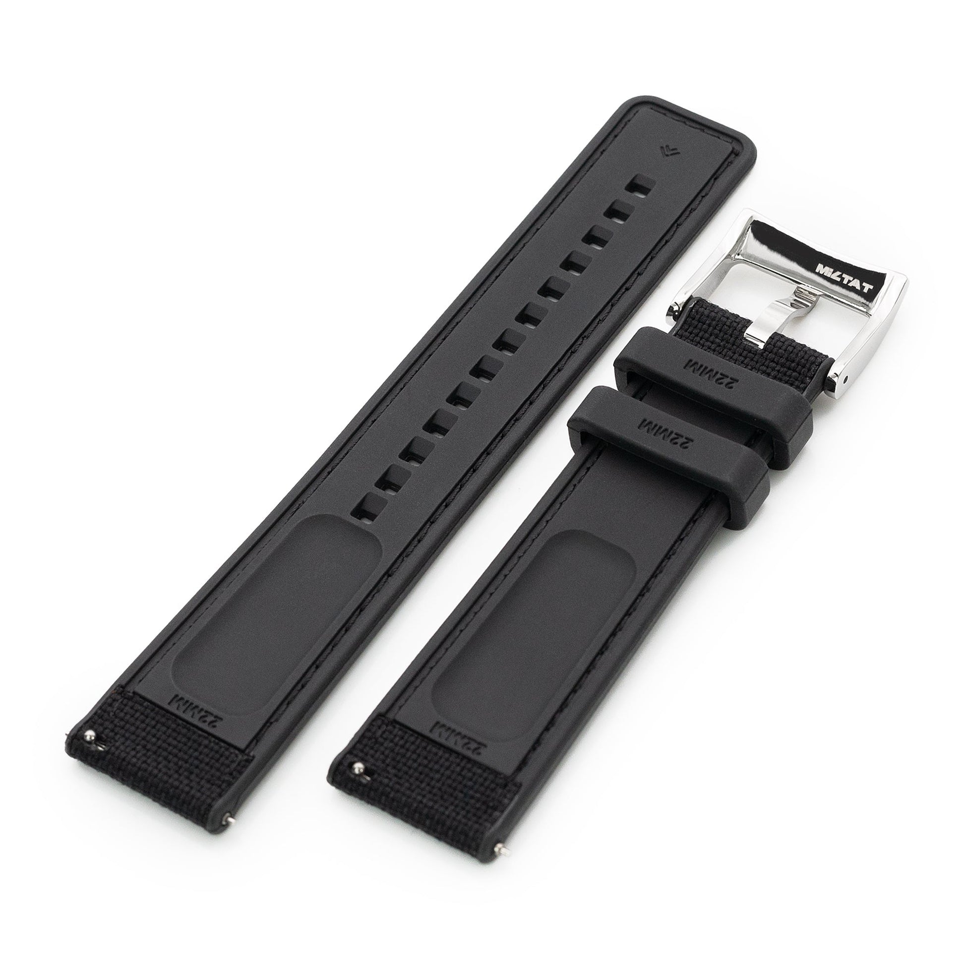 Black Quick Release Hybrid Sailcloth FKM Rubber Sports Watch Strap, 20mm or 22mm