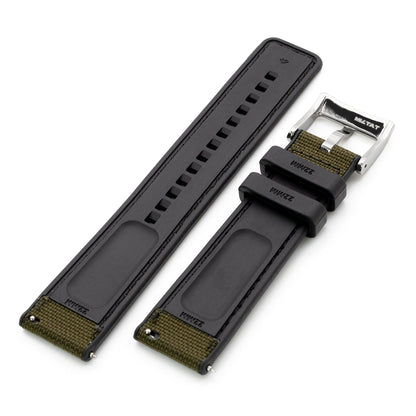 Green Quick Release Hybrid Sailcloth FKM Rubber Sports Watch Strap, 20mm or 22mm