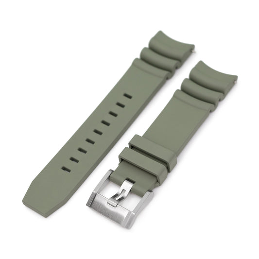 Q.R. Firewave Resilient Cuved End FKM rubber Watch Strap, Ash Green