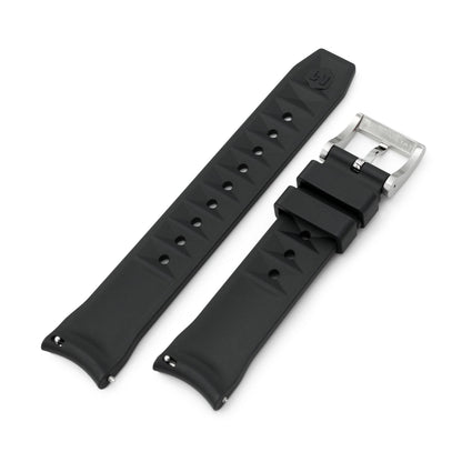 20mm Chaffle Resilient Curved End FKM Rubber watch strap, Black 