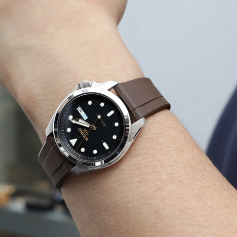Watch strap Ku-LCf004B 23mm dark brown leather KUKI-FLEX Patent
