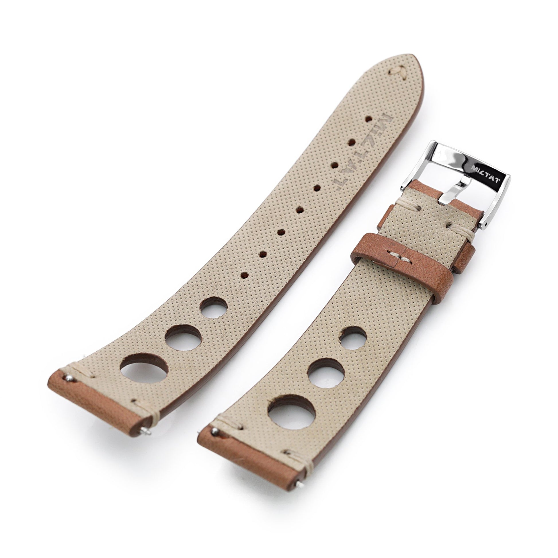 Q.R. 22mm Brown Leather Italian Handmade Racer Watch Band, Beige St.