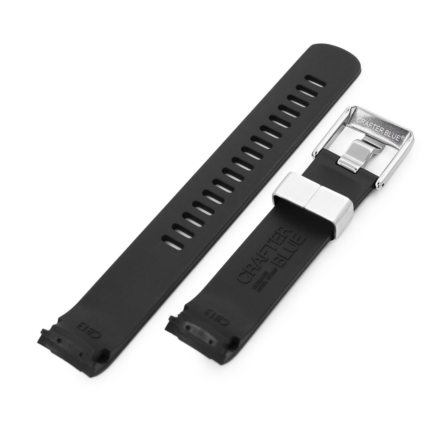 20mm Crafter Blue - Black Rubber Curved Lug Watch Strap for Seiko Baby MM200 & Mini Turtles