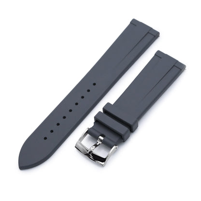 20mm Quick Release Watch Band Grey Raised Center FKM Rubber Strap, Brushed 