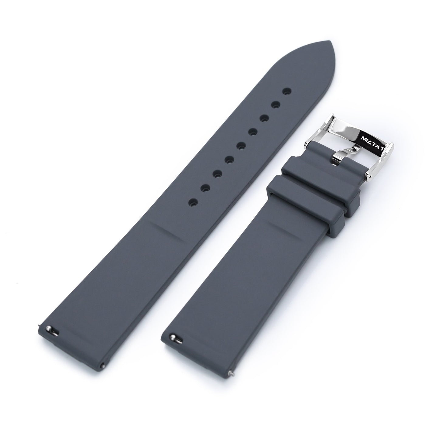 20mm Quick Release Watch Band Grey Raised Center FKM Rubber Strap, Brushed 