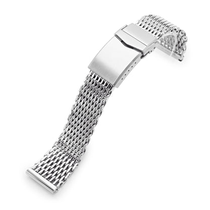 22mm Polished Tapered Winghead "SHARK" Mesh watch band, V-Clasp