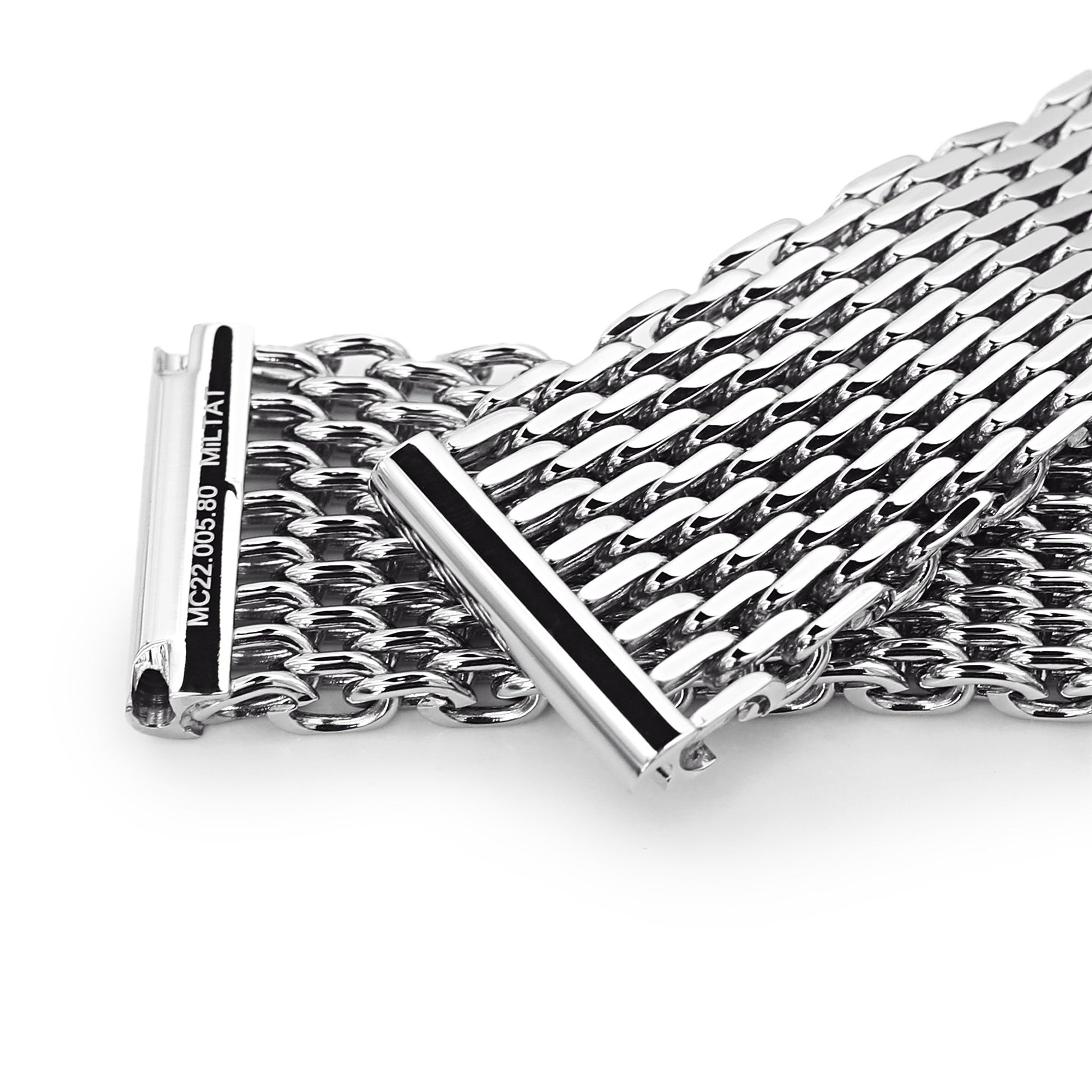 22mm Polished Tapered Winghead "SHARK" Mesh watch band, V-Clasp