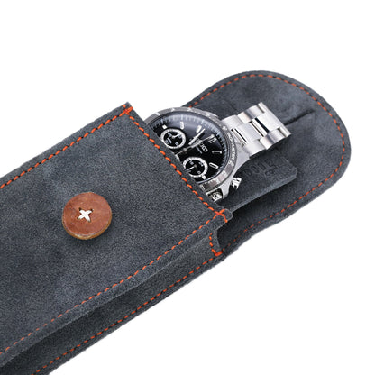 MT-3 Grey Suede Leather Travel Watch Pouch for Watch Strap, Long Size